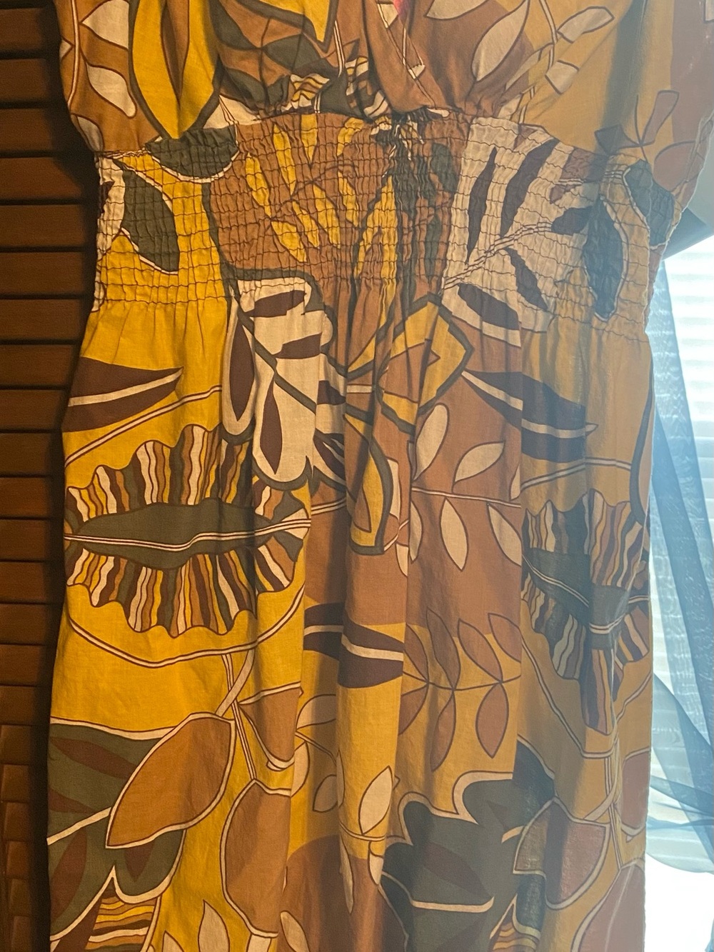 She's Cool Yellow and Brown Leaf-Print Maxi Dress